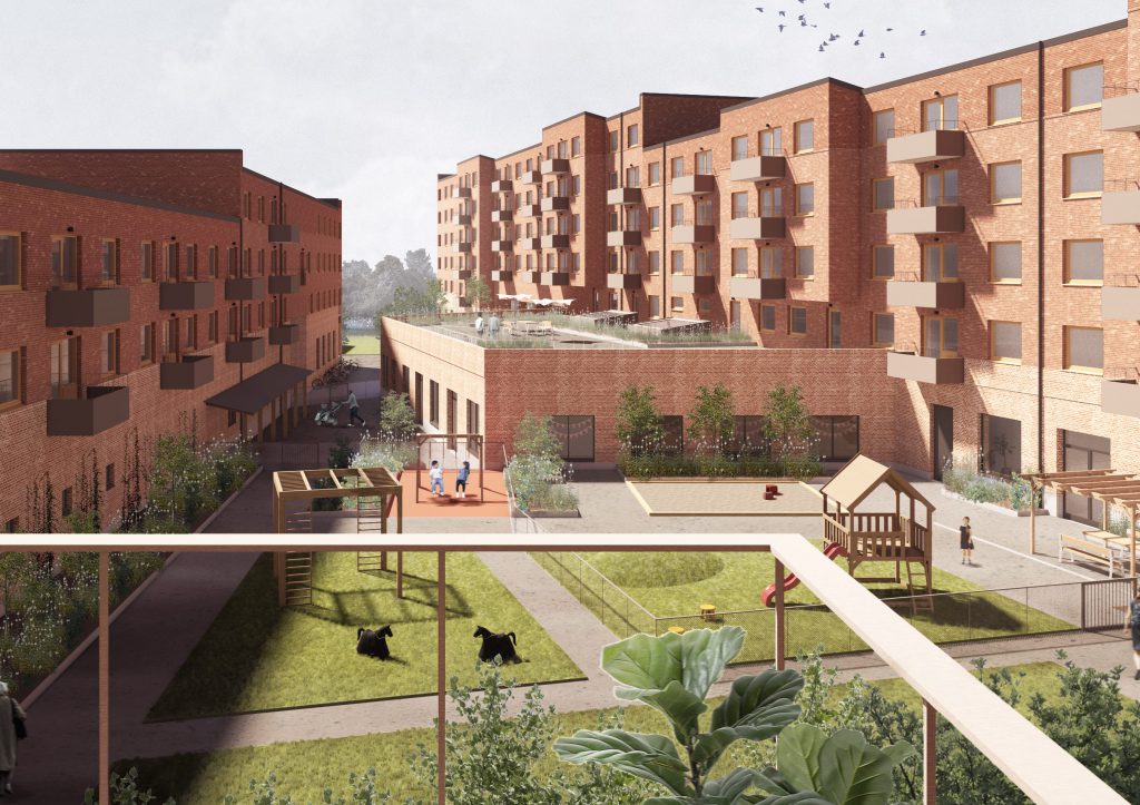 Design av lägenhetsbyggnader en solig dag